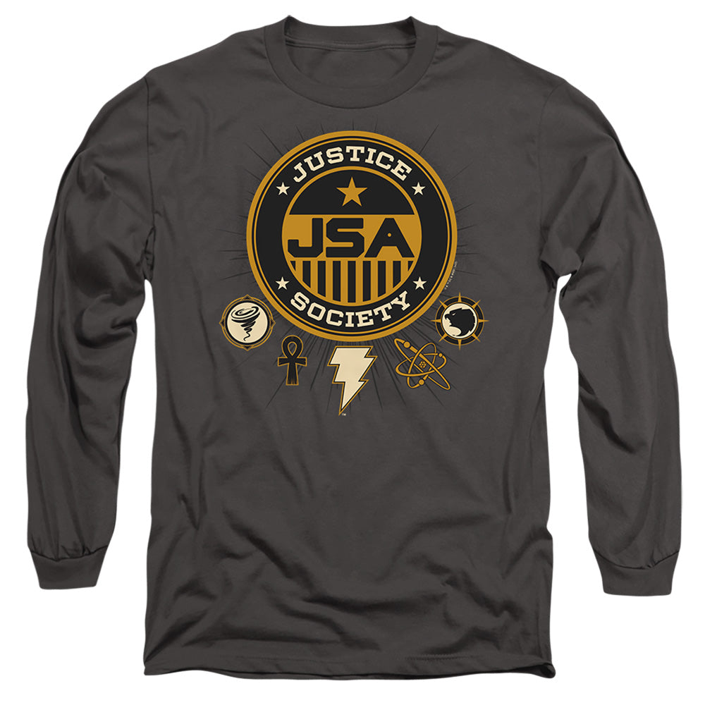 AN OFFCIALLY LICENSED BLACK ADAM BLACK ADAM JUSTICE SOCIETY MEN'S LONG SLEEVE T-SHIRT CHARCOAL