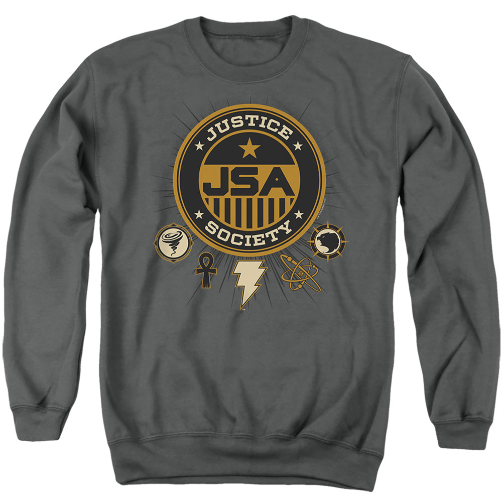 AN OFFCIALLY LICENSED BLACK ADAM BLACK ADAM JUSTICE SOCIETY ADULT UNISEX CREWNECK SWEATSHIRT CHARCOAL