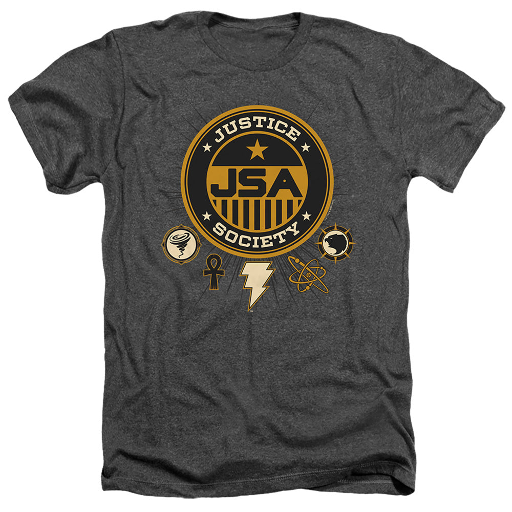 AN OFFCIALLY LICENSED BLACK ADAM BLACK ADAM JUSTICE SOCIETY MEN'S HEATHER T-SHIRT CHARCOAL