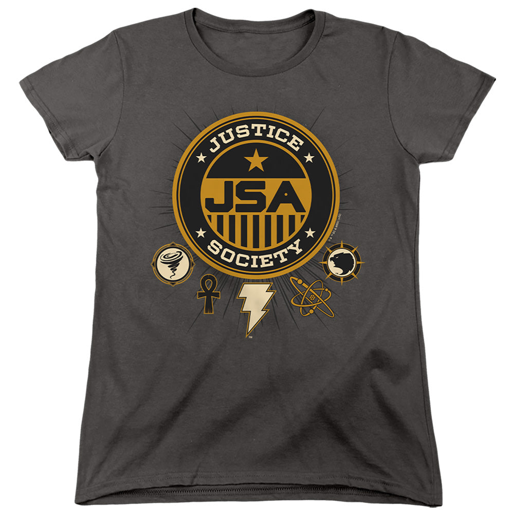 AN OFFCIALLY LICENSED BLACK ADAM BLACK ADAM JUSTICE SOCIETY WOMEN'S REGULAR FIT T-SHIRT CHARCOAL