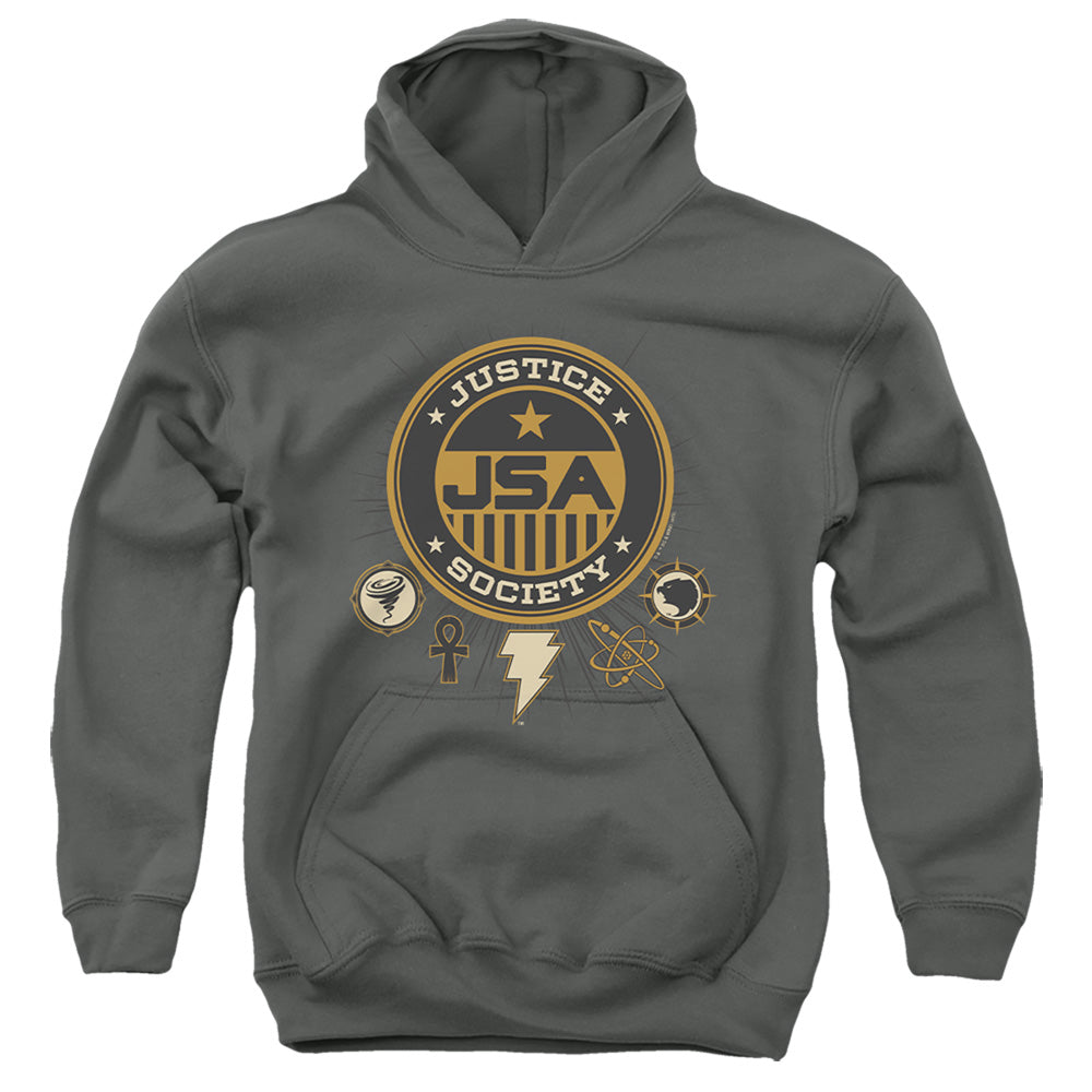 AN OFFCIALLY LICENSED BLACK ADAM BLACK ADAM JUSTICE SOCIETY YOUTH HOODIE CHARCOAL