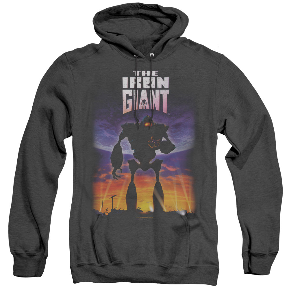 AN OFFCIALLY LICENSED IRON GIANT POSTER ADULT UNISEX HEATHER PULLOVER HOODIE BLACK