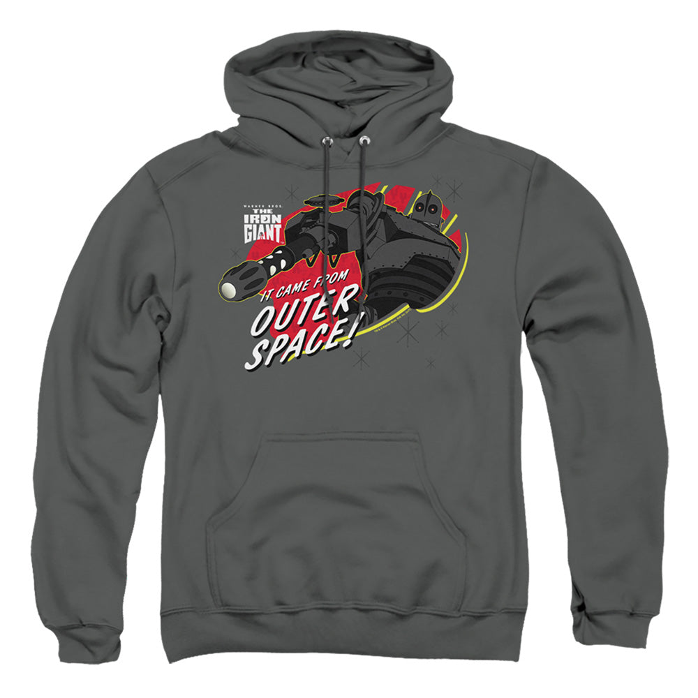 AN OFFCIALLY LICENSED IRON GIANT OUTER SPACE ADULT UNISEX PULLOVER HOODIE CHARCOAL