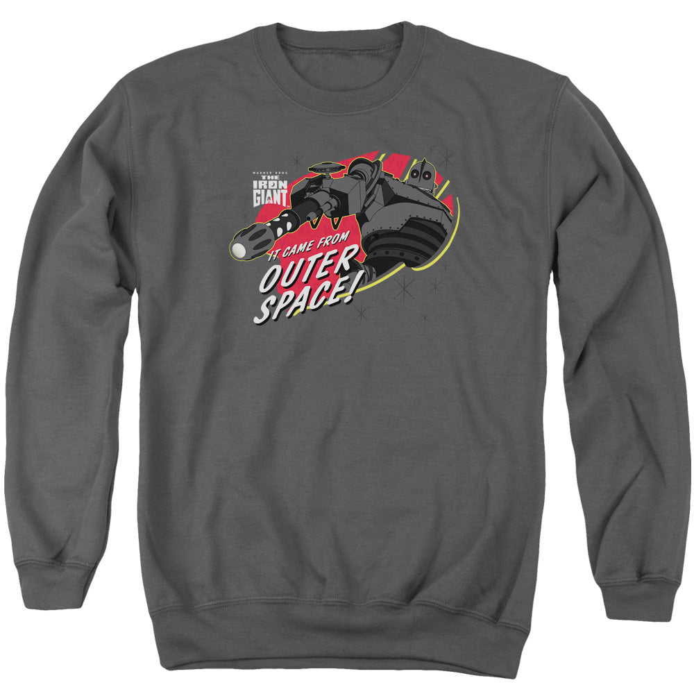 AN OFFCIALLY LICENSED IRON GIANT OUTER SPACE ADULT UNISEX CREWNECK SWEATSHIRT CHARCOAL