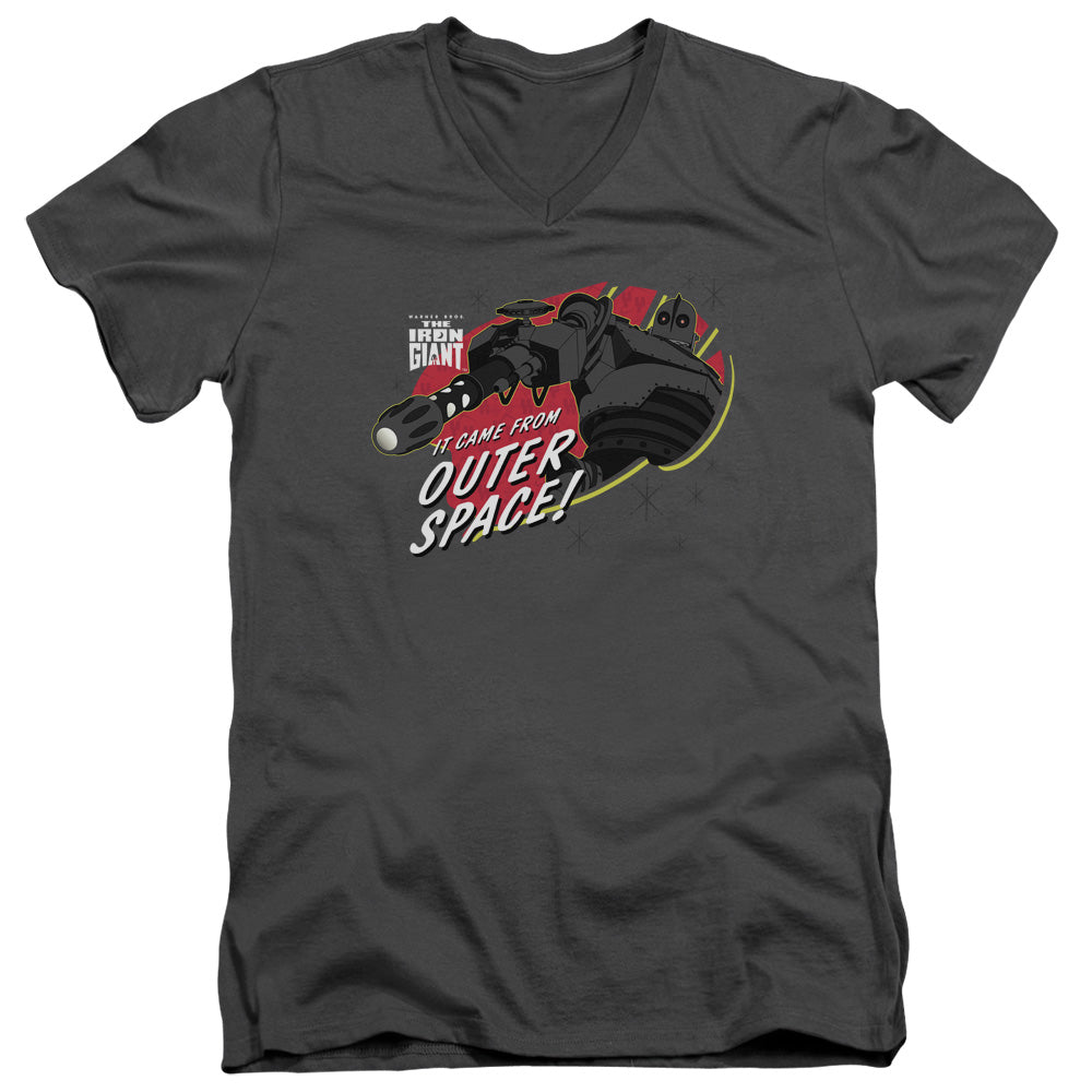 AN OFFCIALLY LICENSED IRON GIANT OUTER SPACE MEN'S V-NECK T-SHIRT CHARCOAL