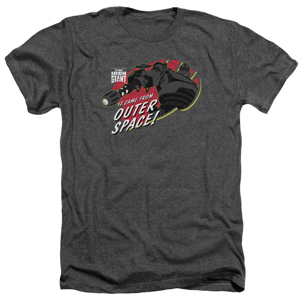 AN OFFCIALLY LICENSED IRON GIANT OUTER SPACE MEN'S HEATHER T-SHIRT CHARCOAL
