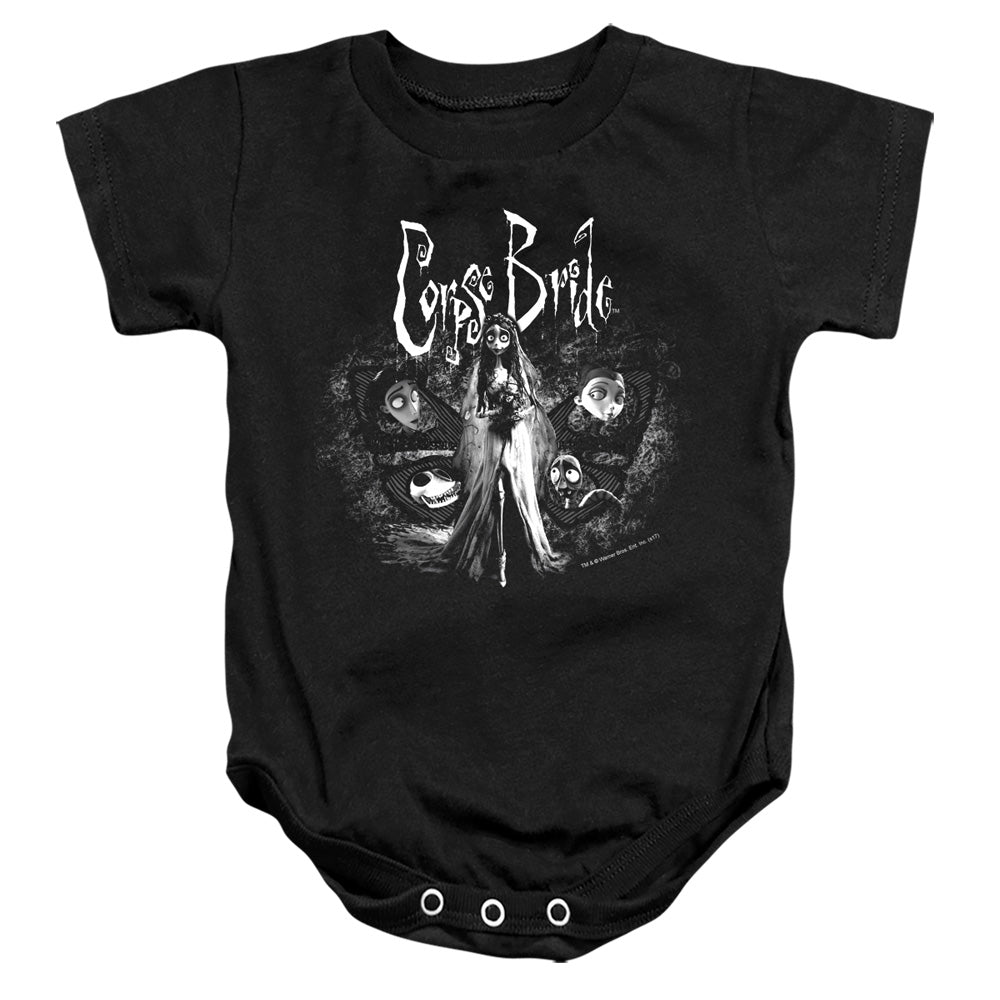 AN OFFCIALLY LICENSED CORPSE BRIDE BRIDE TO BE BABY BODYSUIT BLACK