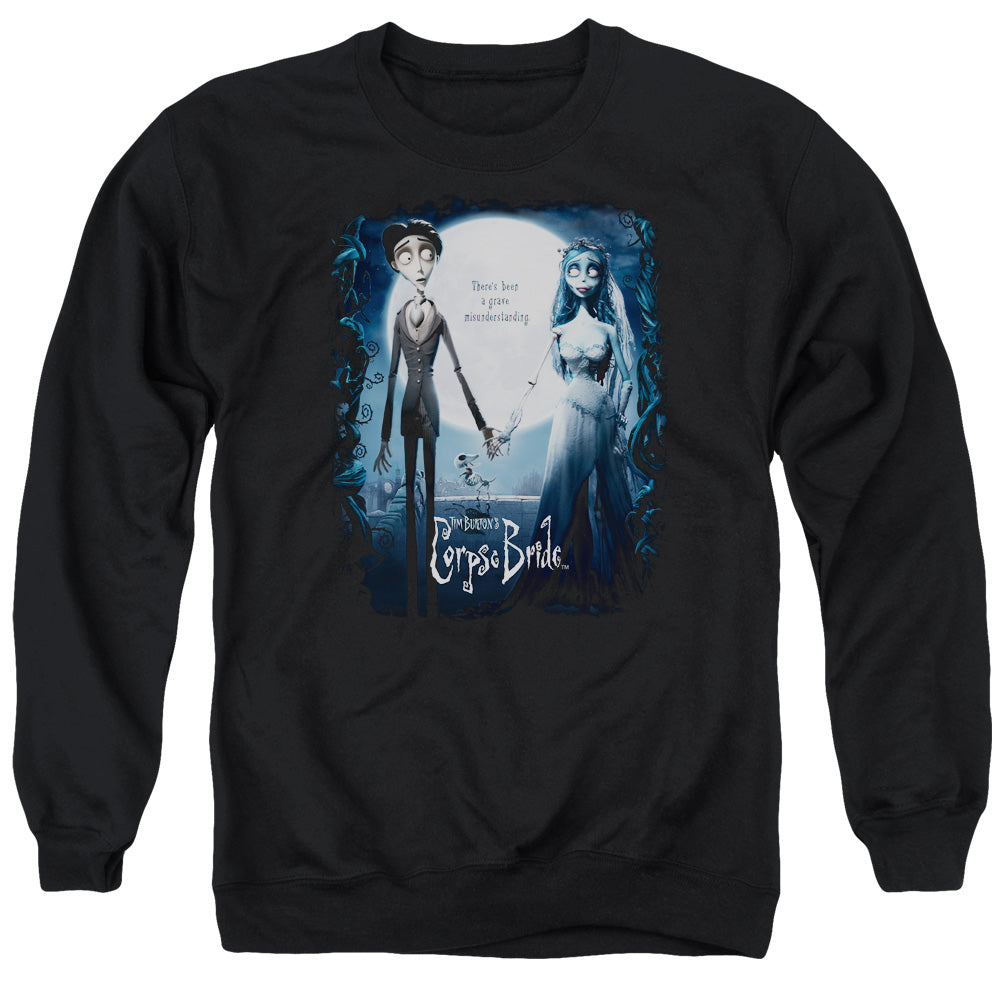 AN OFFCIALLY LICENSED CORPSE BRIDE POSTER ADULT UNISEX CREWNECK SWEATSHIRT BLACK