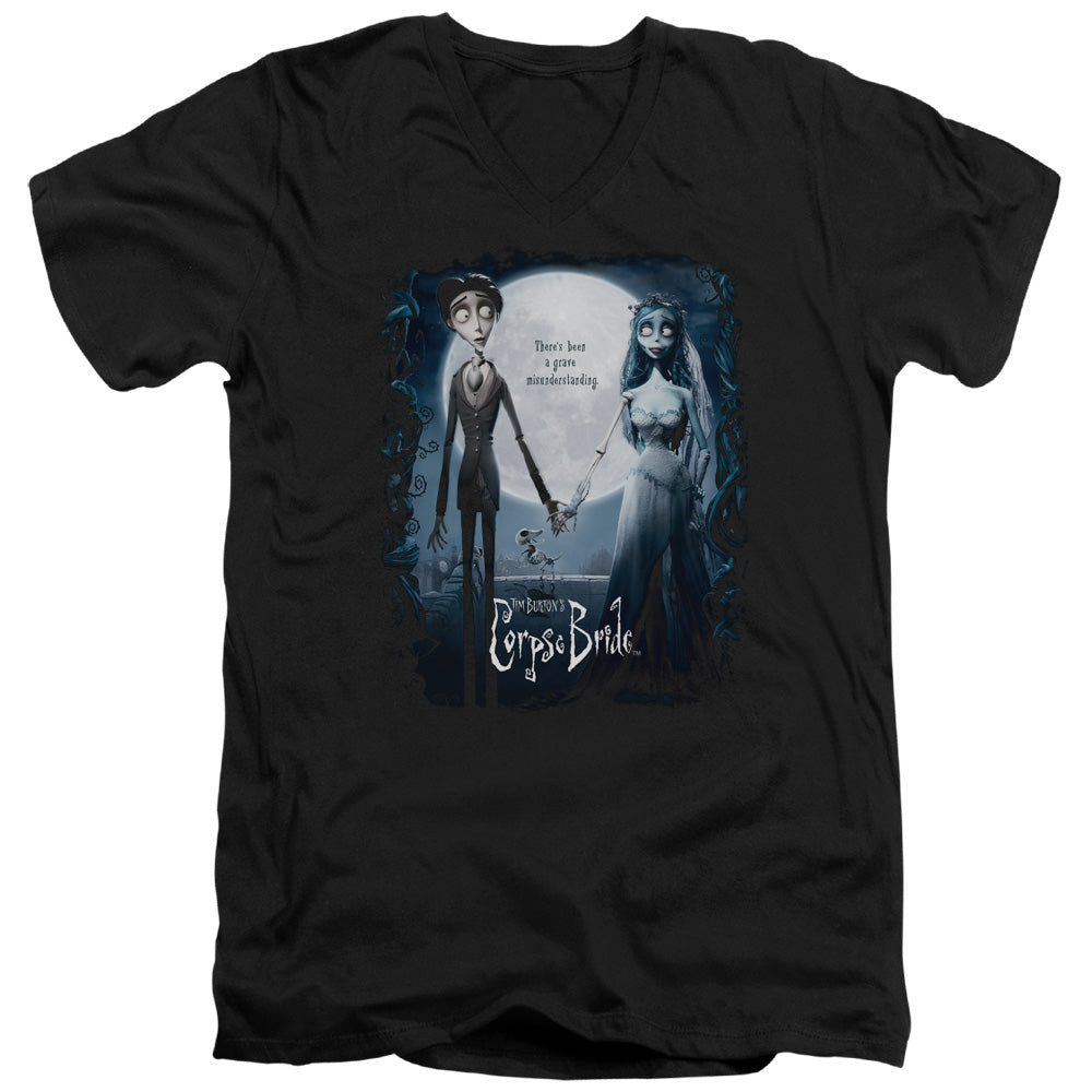 AN OFFCIALLY LICENSED CORPSE BRIDE POSTER MEN'S V-NECK T-SHIRT BLACK