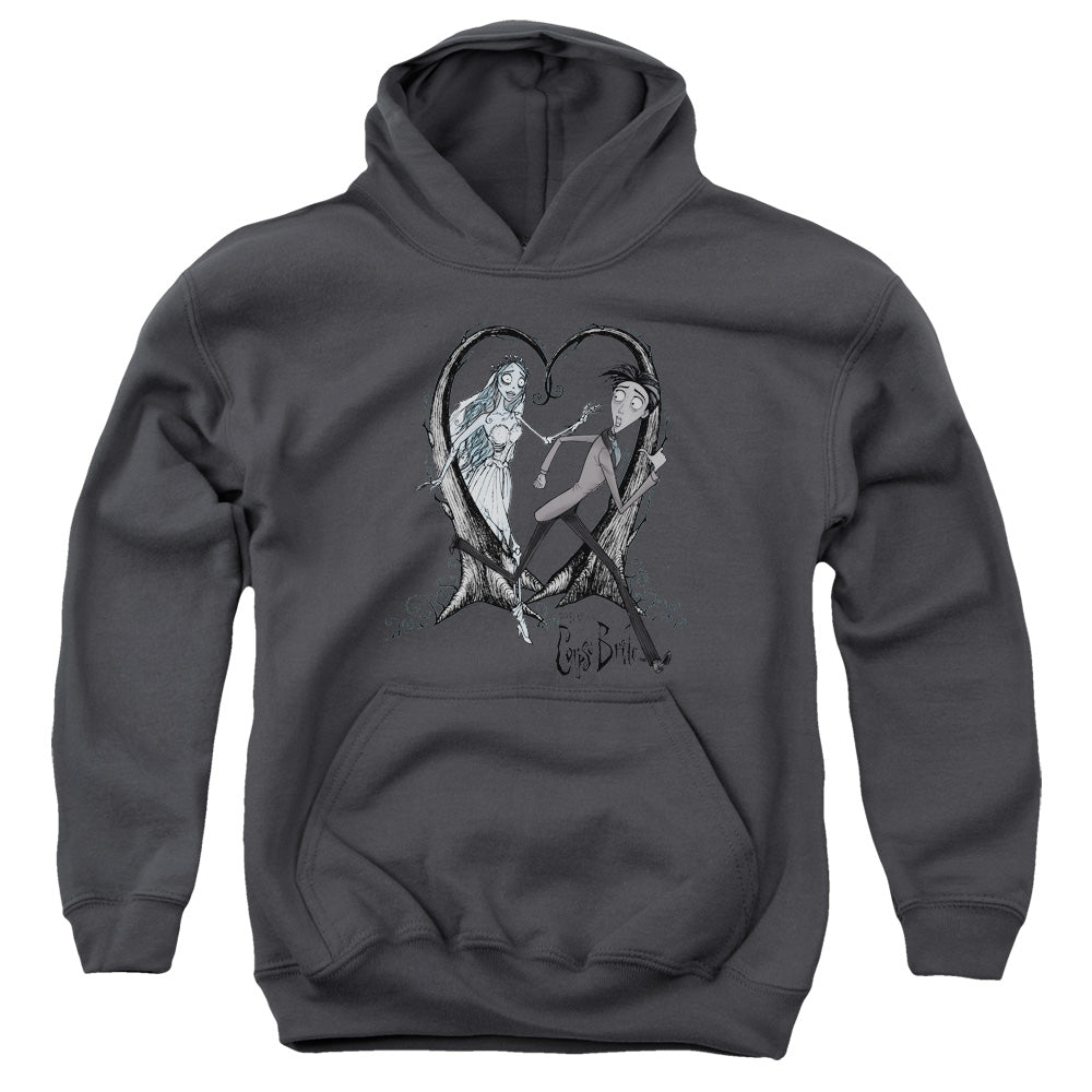 AN OFFCIALLY LICENSED CORPSE BRIDE RUNAWAY GROOM YOUTH HOODIE CHARCOAL