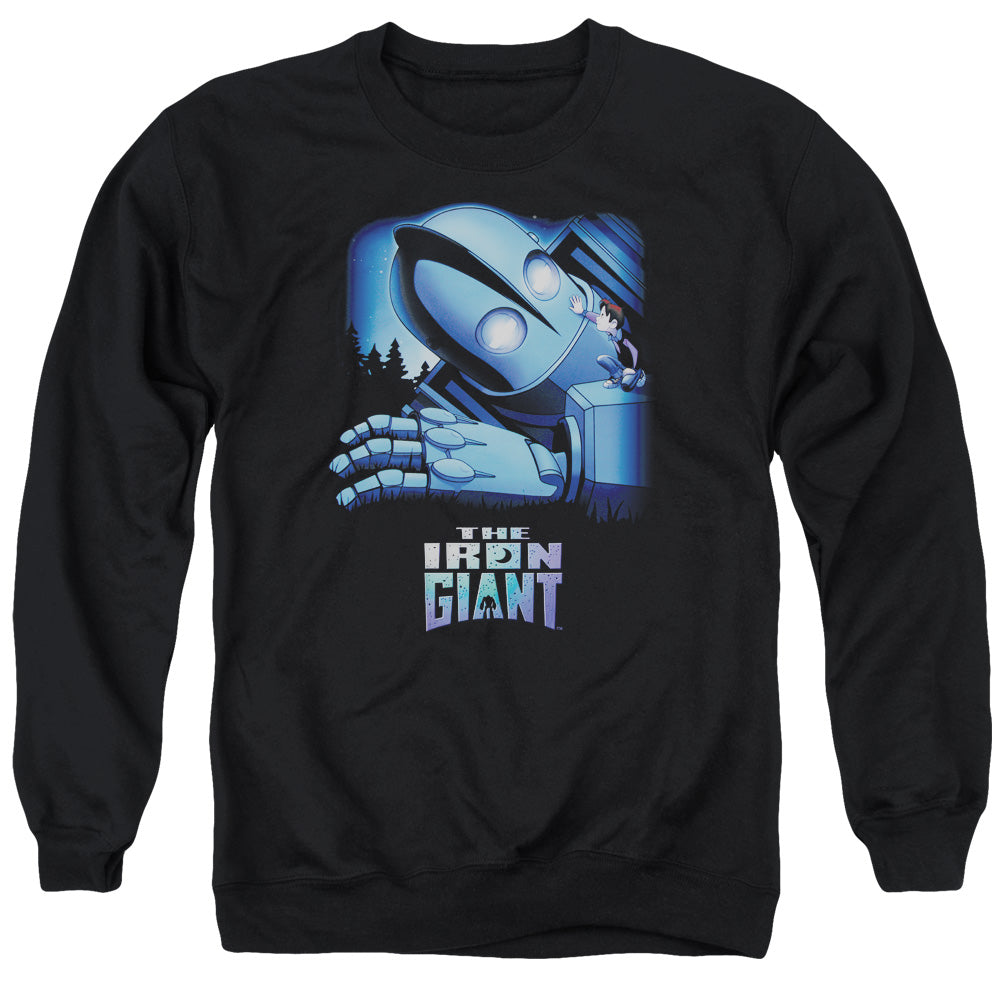AN OFFCIALLY LICENSED IRON GIANT GIANT AND HOGARTH ADULT UNISEX CREWNECK SWEATSHIRT BLACK