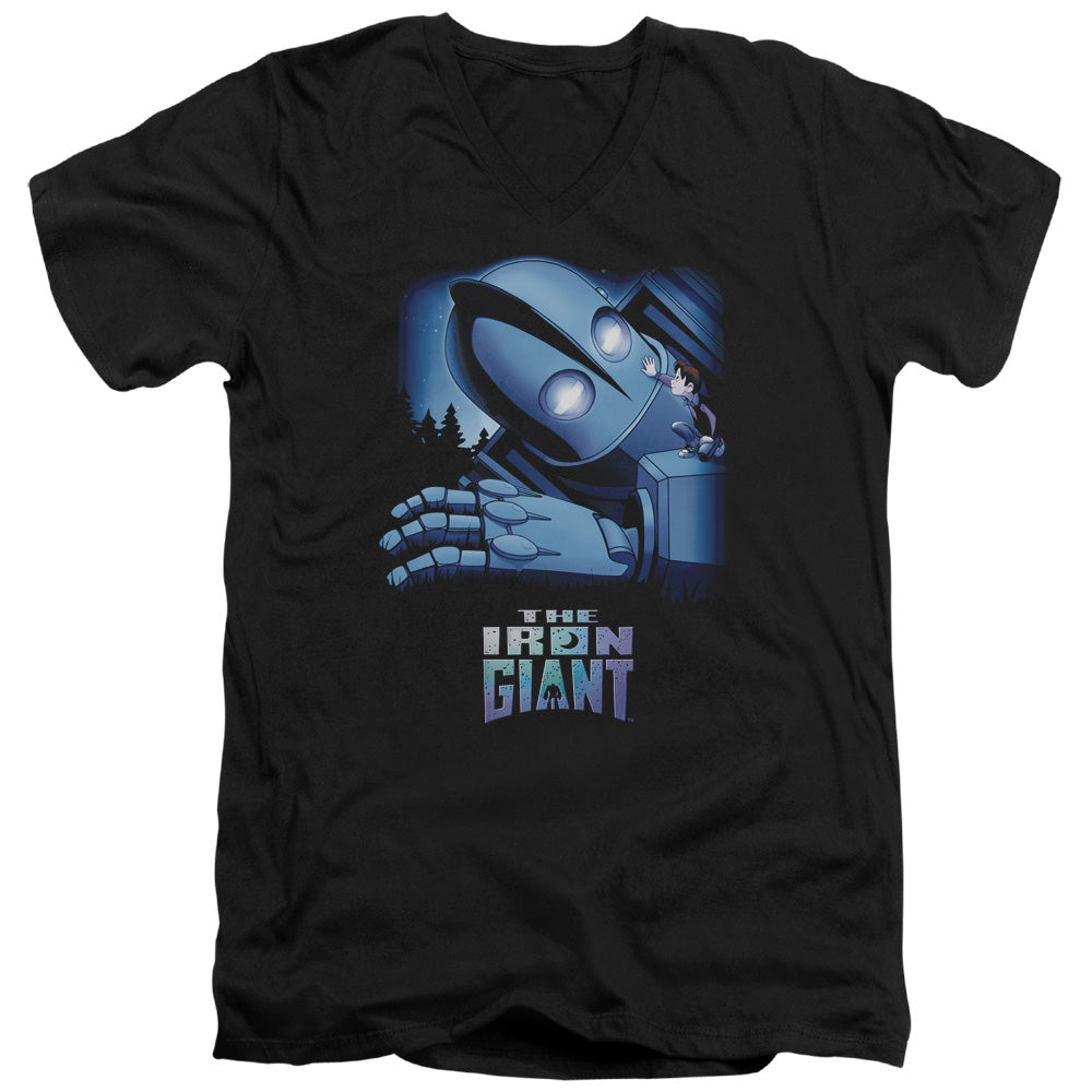AN OFFCIALLY LICENSED IRON GIANT GIANT AND HOGARTH MEN'S V-NECK T-SHIRT BLACK