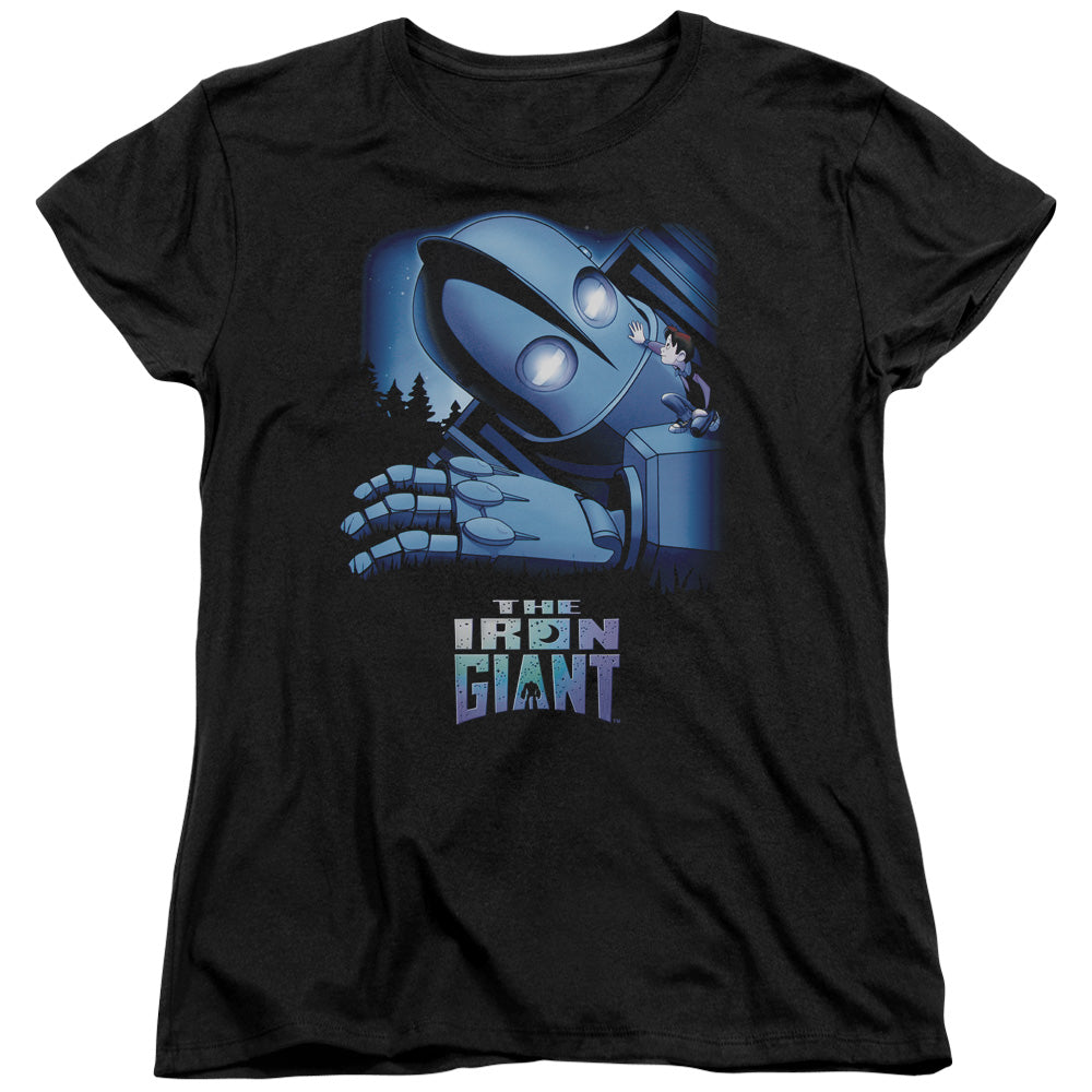 AN OFFCIALLY LICENSED IRON GIANT GIANT AND HOGARTH WOMEN'S REGULAR FIT T-SHIRT BLACK
