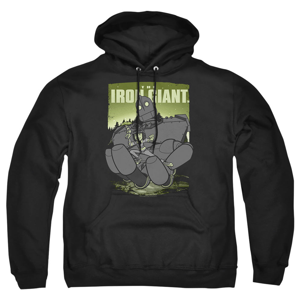 AN OFFCIALLY LICENSED IRON GIANT HELPING HAND ADULT UNISEX PULLOVER HOODIE BLACK