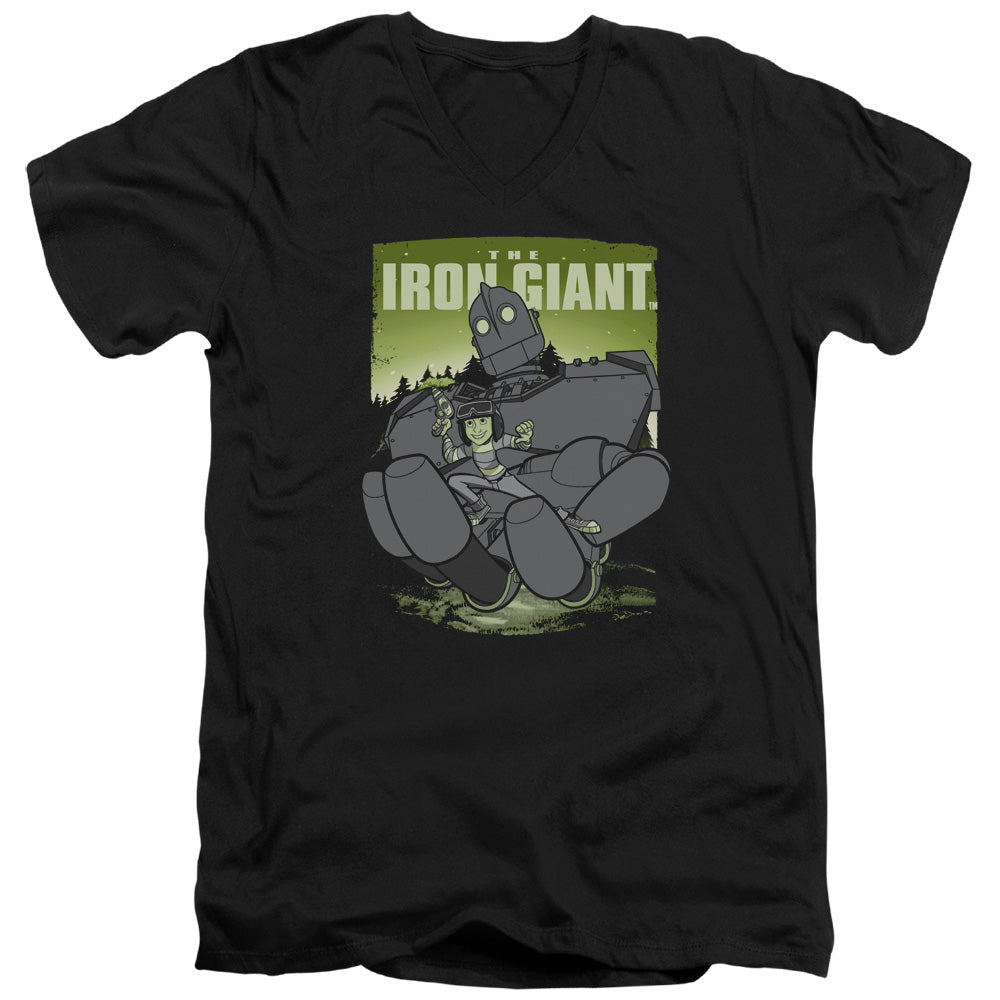 AN OFFCIALLY LICENSED IRON GIANT HELPING HAND MEN'S V-NECK T-SHIRT BLACK
