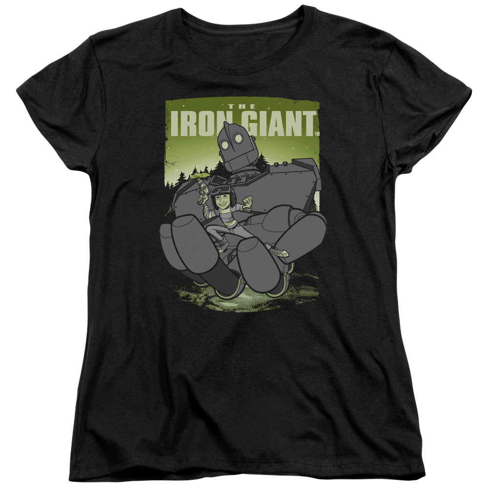 AN OFFCIALLY LICENSED IRON GIANT HELPING HAND WOMEN'S REGULAR FIT T-SHIRT BLACK