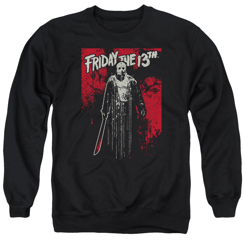 AN OFFCIALLY LICENSED FRIDAY THE 13TH DRIP ADULT UNISEX CREWNECK SWEATSHIRT BLACK