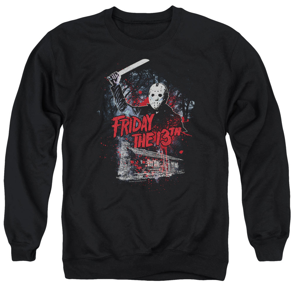 AN OFFCIALLY LICENSED FRIDAY THE 13TH CABIN ADULT UNISEX CREWNECK SWEATSHIRT BLACK