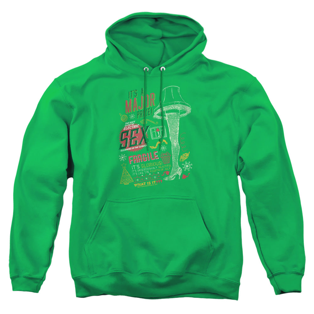 AN OFFCIALLY LICENSED A CHRISTMAS STORY ITS A MAJOR PRIZE ADULT UNISEX PULLOVER HOODIE KELLY GREEN