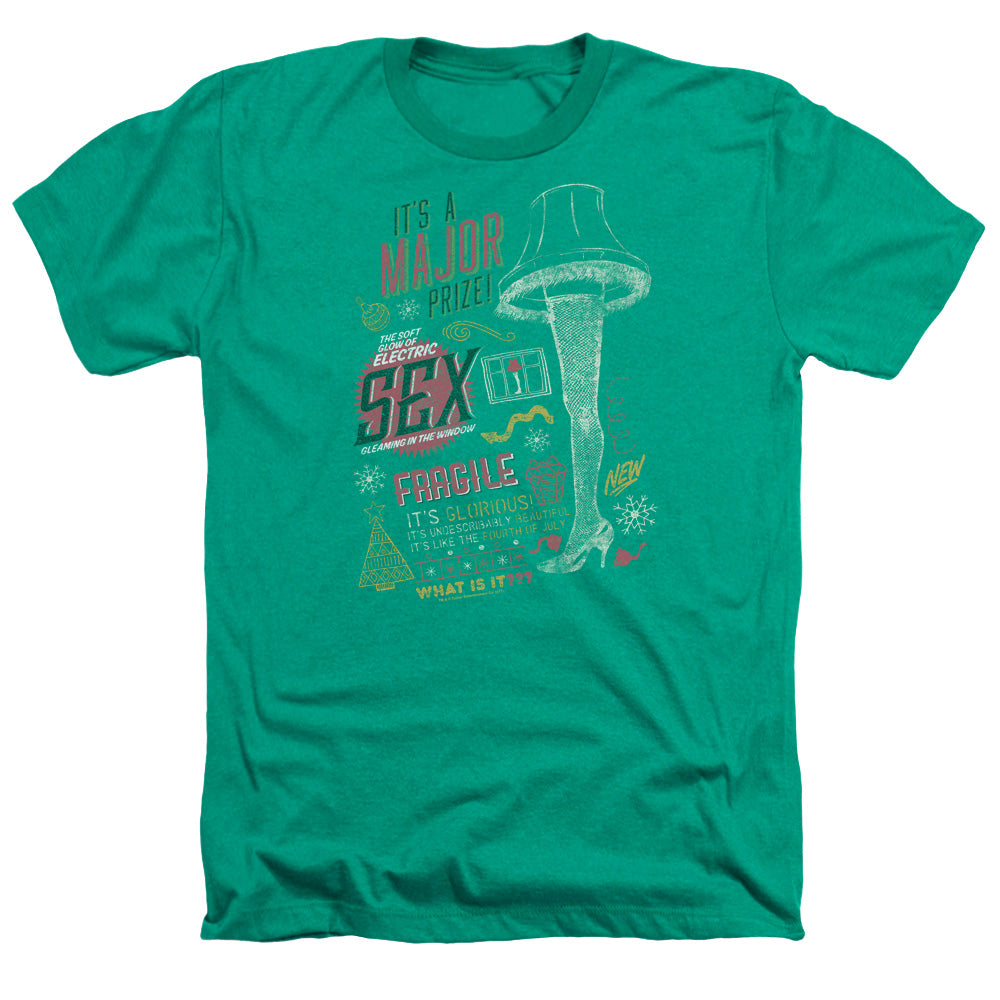 AN OFFCIALLY LICENSED A CHRISTMAS STORY ITS A MAJOR PRIZE MEN'S HEATHER T-SHIRT KELLY GREEN