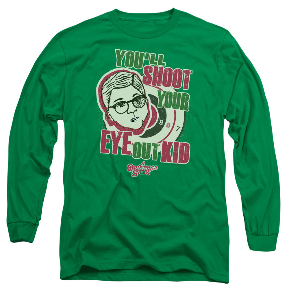 AN OFFCIALLY LICENSED A CHRISTMAS STORY YOULL SHOOT YOUR EYE OUT MEN'S LONG SLEEVE T-SHIRT KELLY GREEN