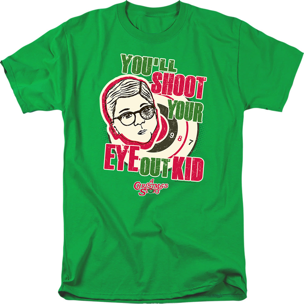 AN OFFCIALLY LICENSED A CHRISTMAS STORY YOULL SHOOT YOUR EYE OUT MEN'S REGULAR FIT T-SHIRT KELLY GREEN