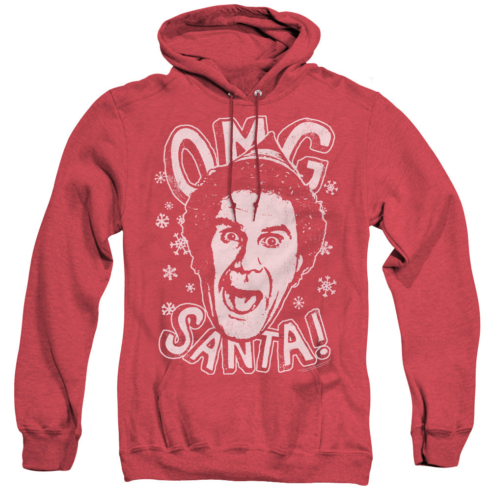 AN OFFCIALLY LICENSED ELF OMG SANTA ADULT UNISEX HEATHER PULLOVER HOODIE RED