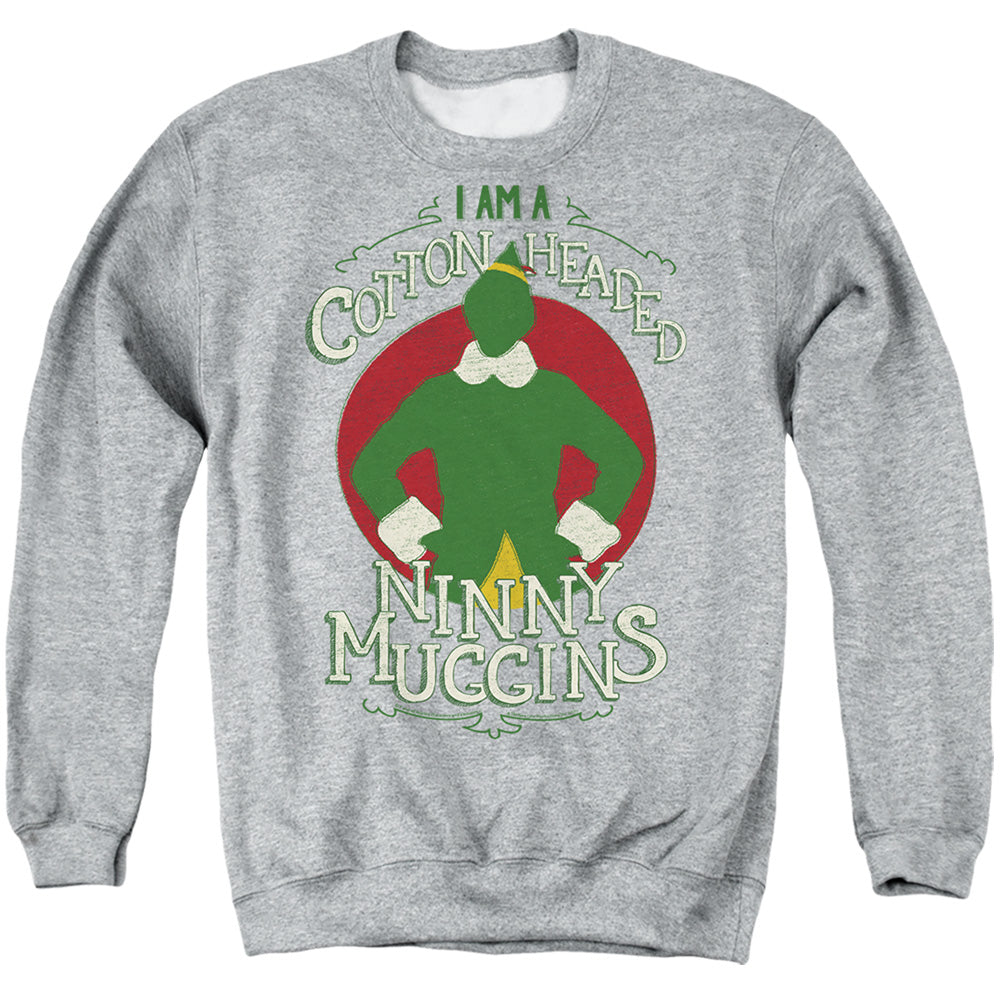 AN OFFCIALLY LICENSED ELF COTTON HEADED ADULT UNISEX CREWNECK SWEATSHIRT ATHLETIC HEATHER