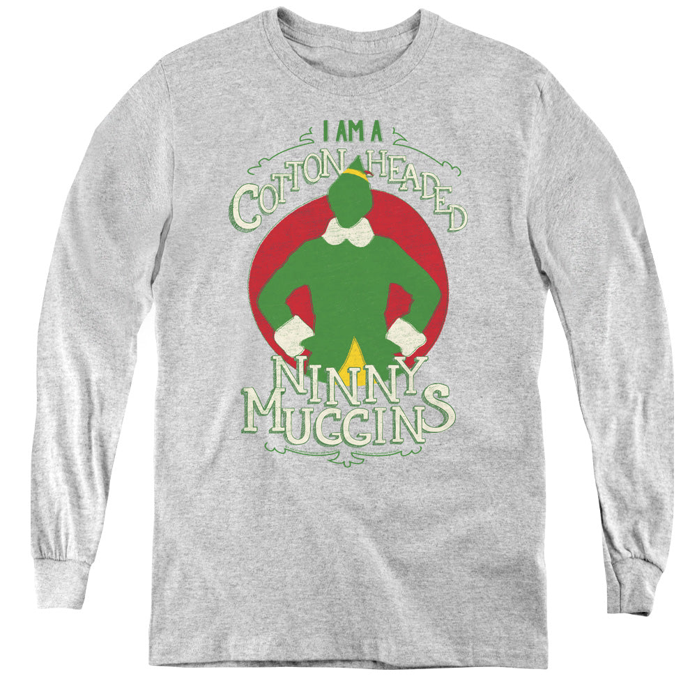AN OFFCIALLY LICENSED ELF COTTON HEADED YOUTH LONG SLEEVE T-SHIRT ATHLETIC HEATHER