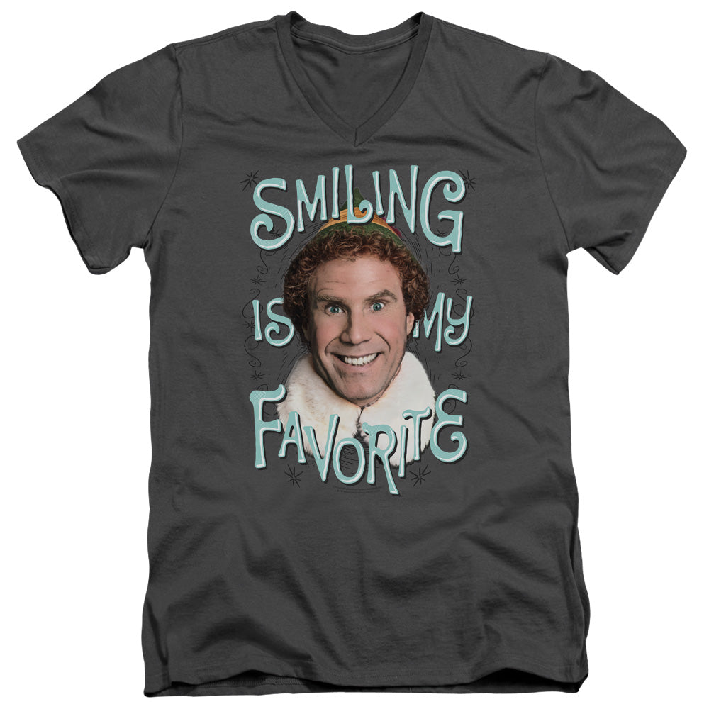 AN OFFCIALLY LICENSED ELF SMILING MEN'S V-NECK T-SHIRT CHARCOAL
