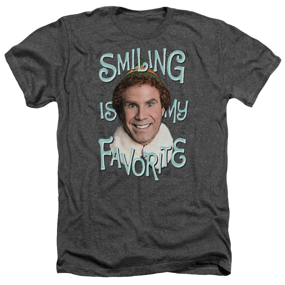 AN OFFCIALLY LICENSED ELF SMILING MEN'S HEATHER T-SHIRT CHARCOAL