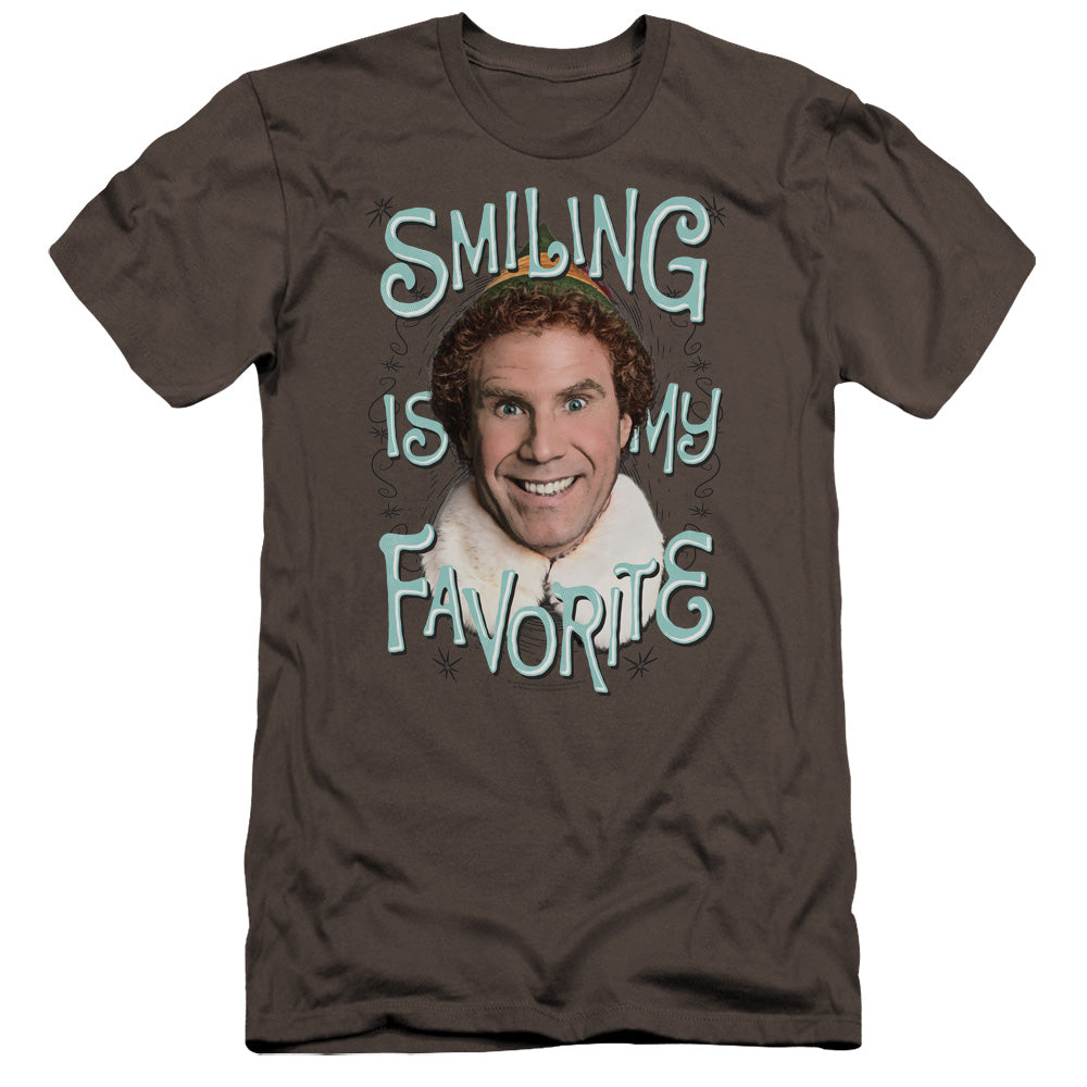 AN OFFCIALLY LICENSED ELF SMILING MEN'S PREMIUM SLIM FIT T-SHIRT CHARCOAL