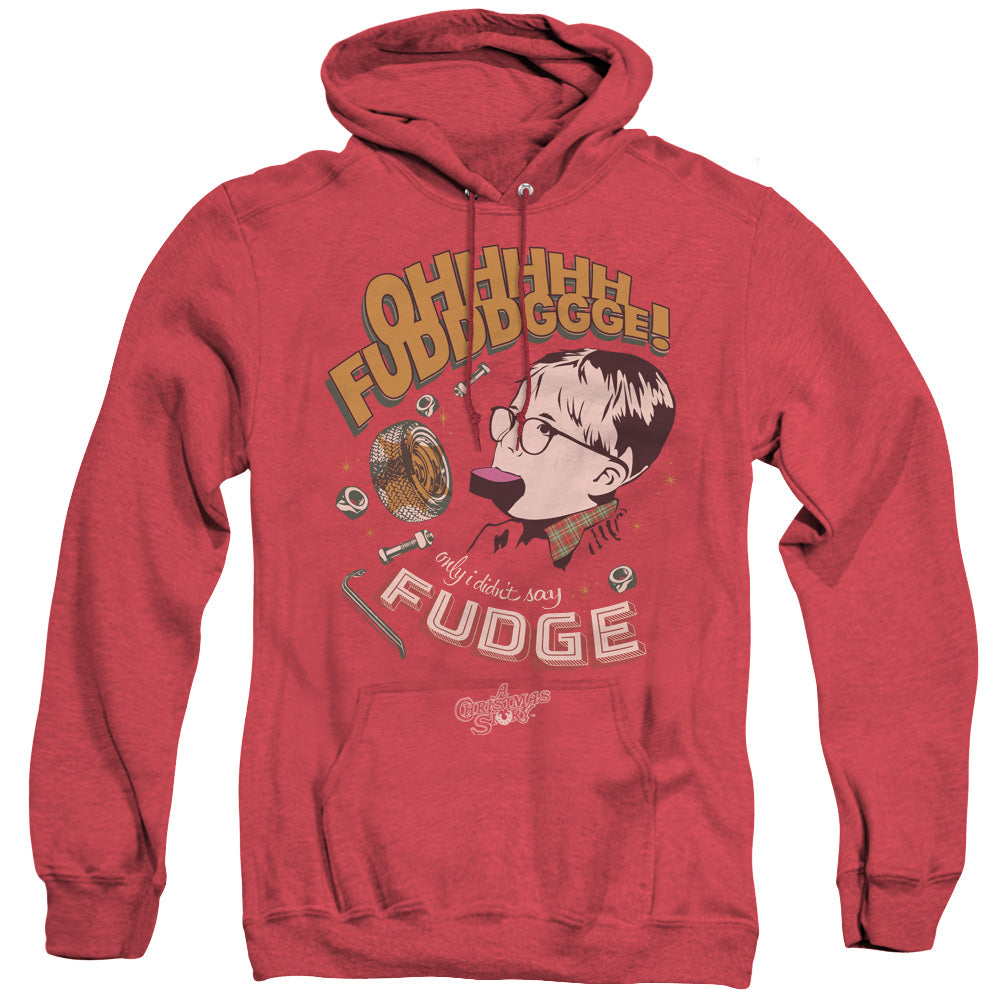 AN OFFCIALLY LICENSED A CHRISTMAS STORY FUDGE ADULT UNISEX HEATHER PULLOVER HOODIE RED