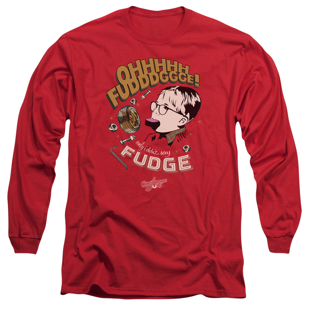 AN OFFCIALLY LICENSED A CHRISTMAS STORY FUDGE MEN'S LONG SLEEVE T-SHIRT RED