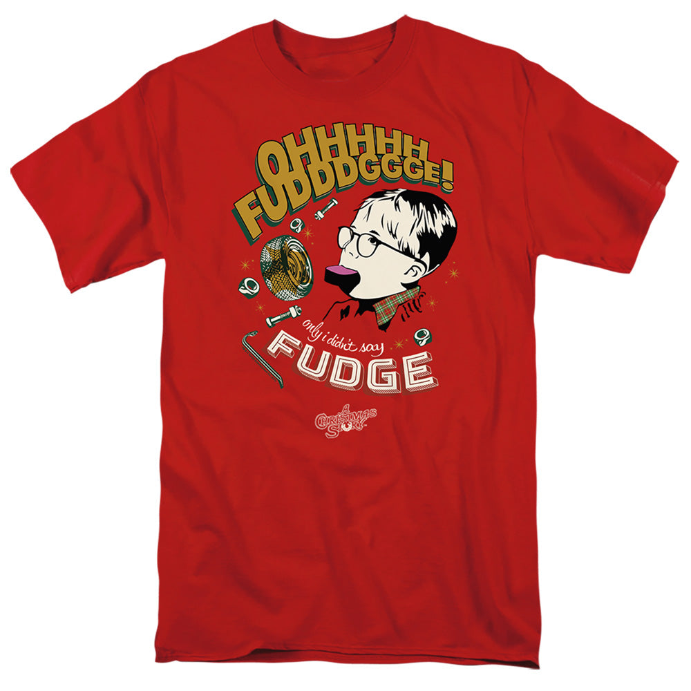 AN OFFCIALLY LICENSED A CHRISTMAS STORY FUDGE MEN'S REGULAR FIT T-SHIRT RED