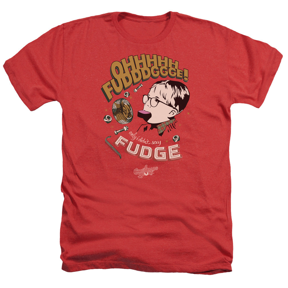AN OFFCIALLY LICENSED A CHRISTMAS STORY FUDGE MEN'S HEATHER T-SHIRT RED