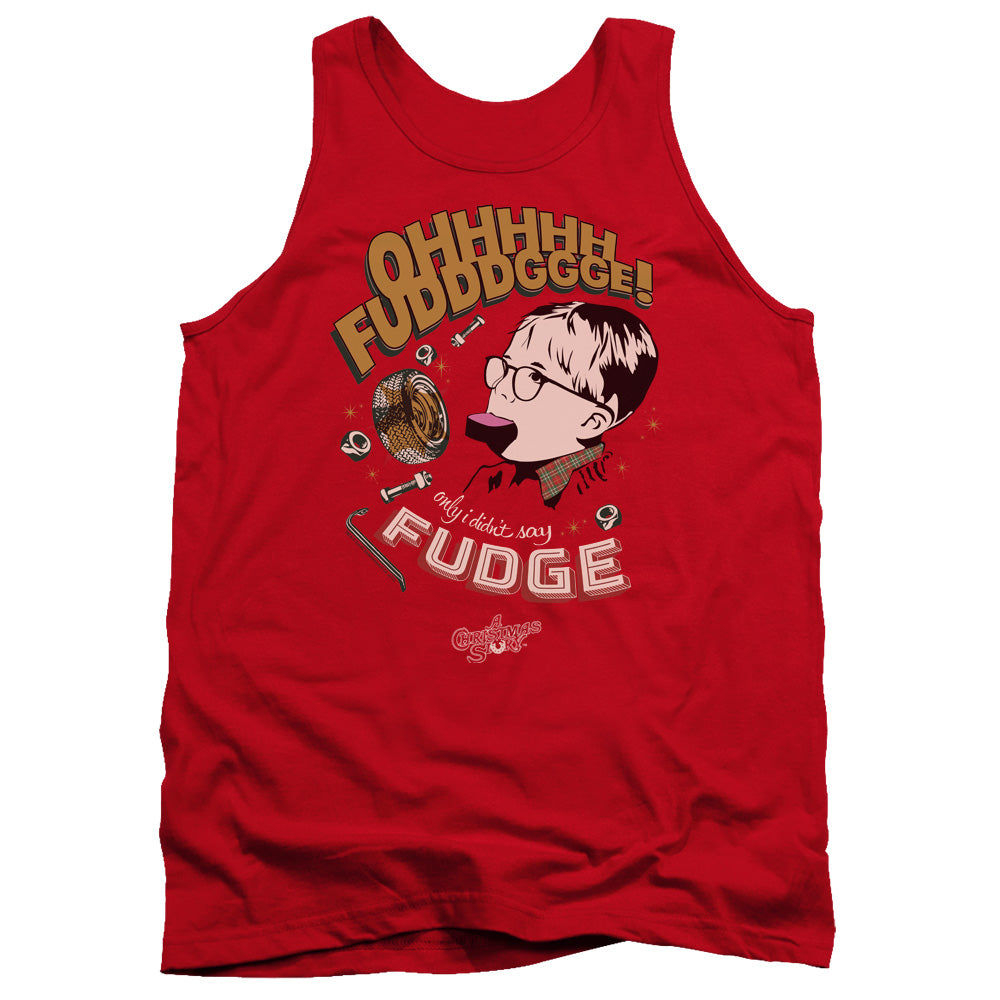 AN OFFCIALLY LICENSED A CHRISTMAS STORY FUDGE ADULT UNISEX TANK TOP RED
