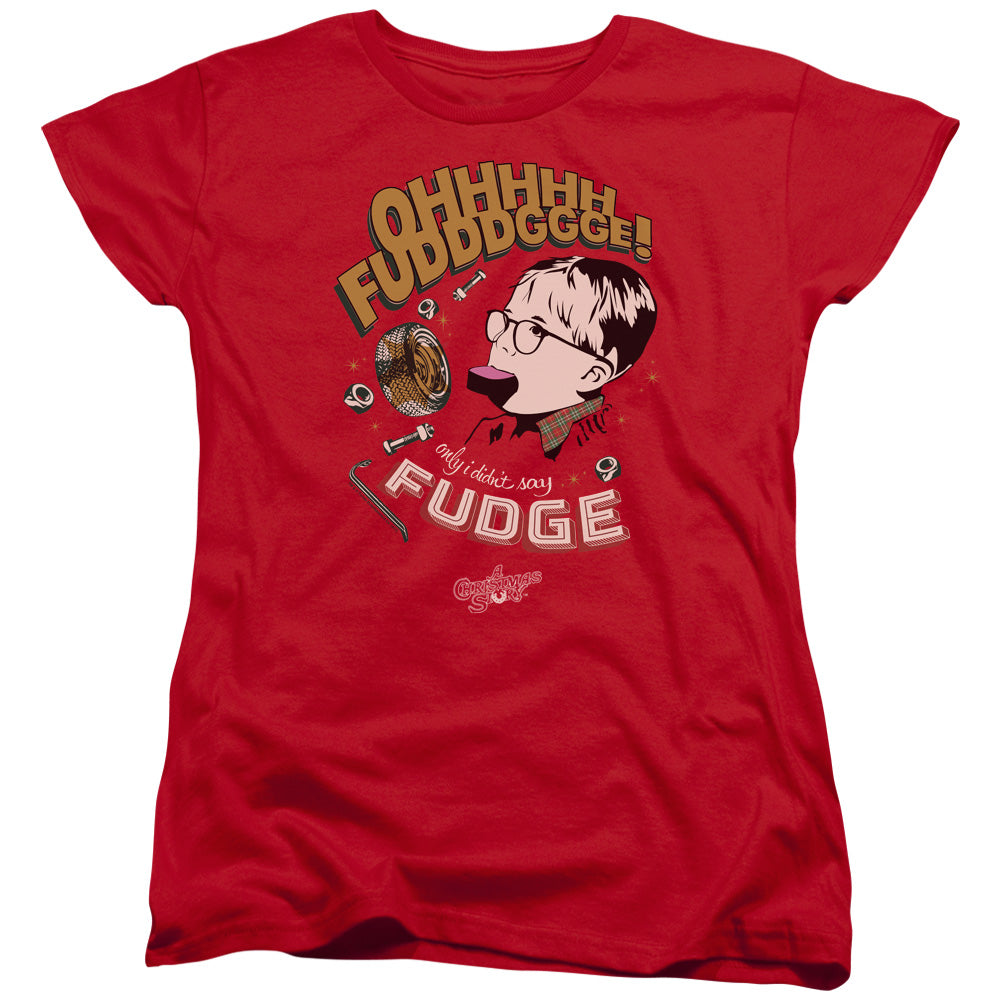 AN OFFCIALLY LICENSED A CHRISTMAS STORY FUDGE WOMEN'S REGULAR FIT T-SHIRT RED