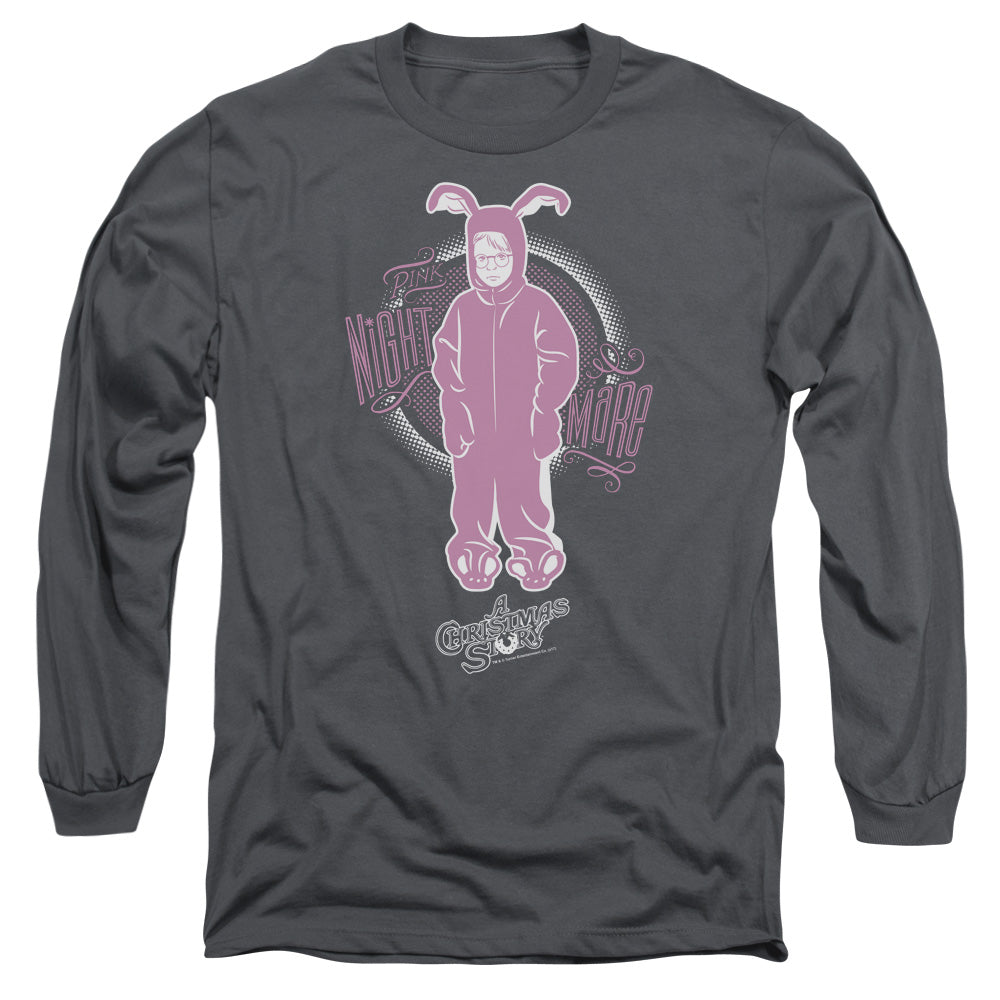 AN OFFCIALLY LICENSED A CHRISTMAS STORY PINK NIGHTMARE MEN'S LONG SLEEVE T-SHIRT CHARCOAL
