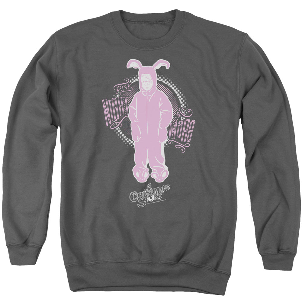 AN OFFCIALLY LICENSED A CHRISTMAS STORY PINK NIGHTMARE ADULT UNISEX CREWNECK SWEATSHIRT CHARCOAL