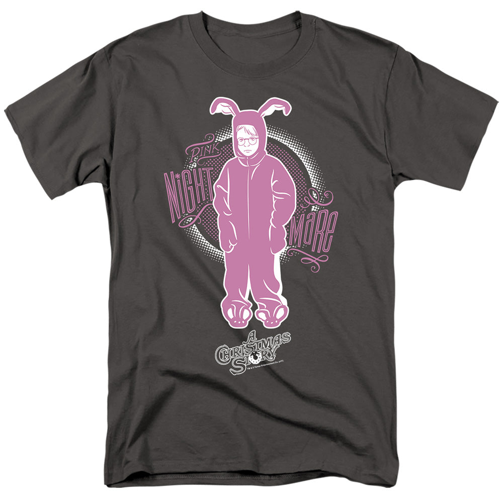 AN OFFCIALLY LICENSED A CHRISTMAS STORY PINK NIGHTMARE MEN'S REGULAR FIT T-SHIRT CHARCOAL