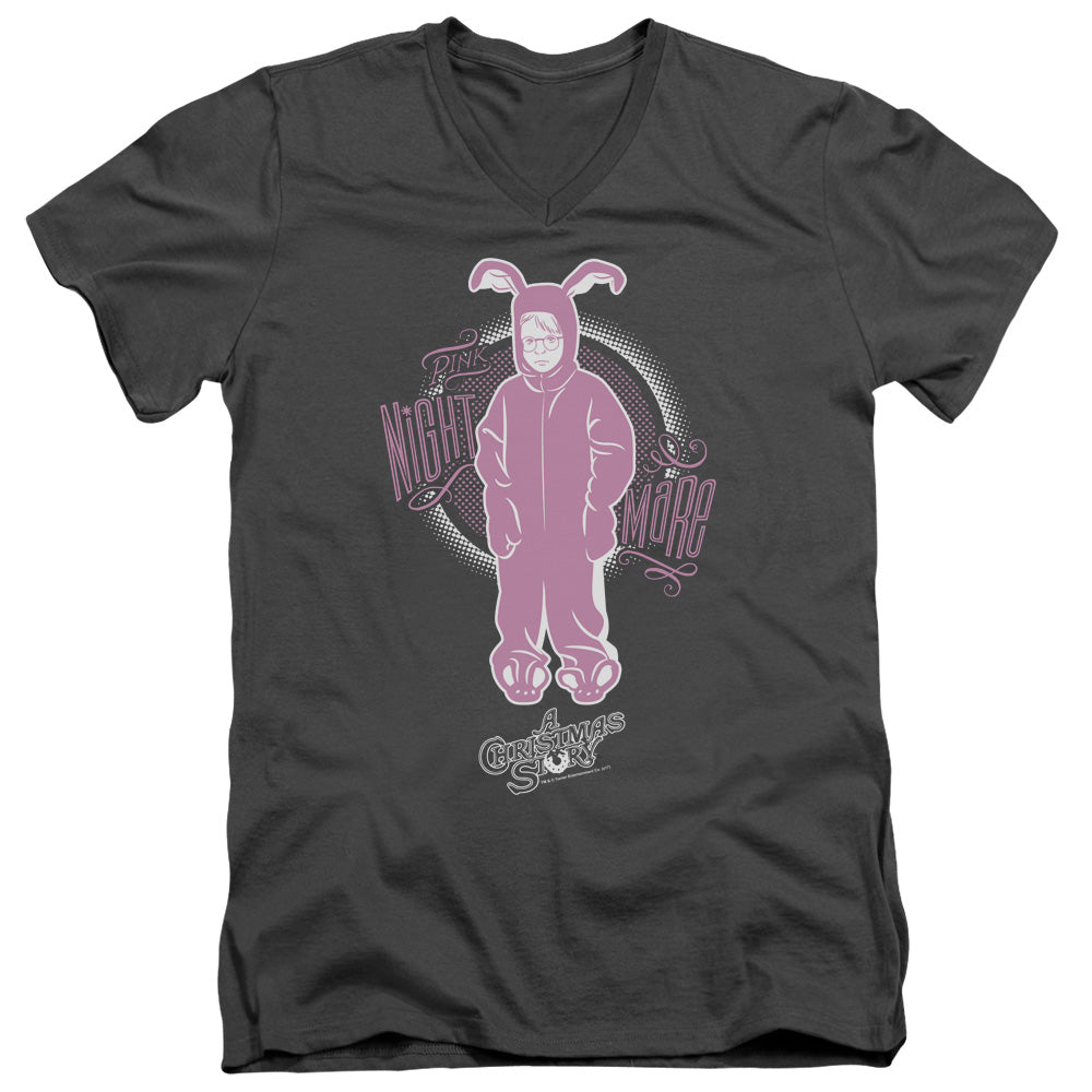 AN OFFCIALLY LICENSED A CHRISTMAS STORY PINK NIGHTMARE MEN'S V-NECK T-SHIRT CHARCOAL