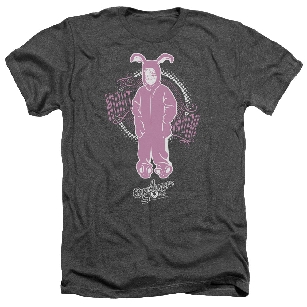 AN OFFCIALLY LICENSED A CHRISTMAS STORY PINK NIGHTMARE MEN'S HEATHER T-SHIRT CHARCOAL