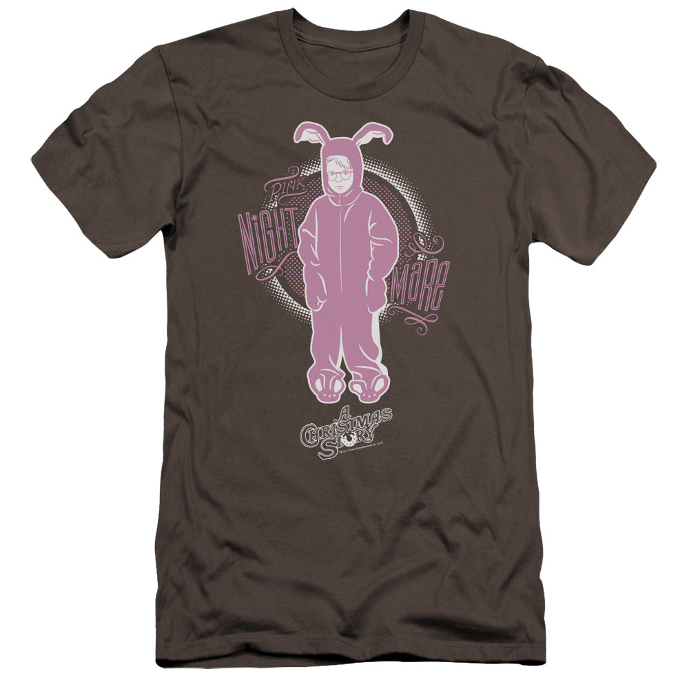 AN OFFCIALLY LICENSED A CHRISTMAS STORY PINK NIGHTMARE MEN'S PREMIUM SLIM FIT T-SHIRT CHARCOAL