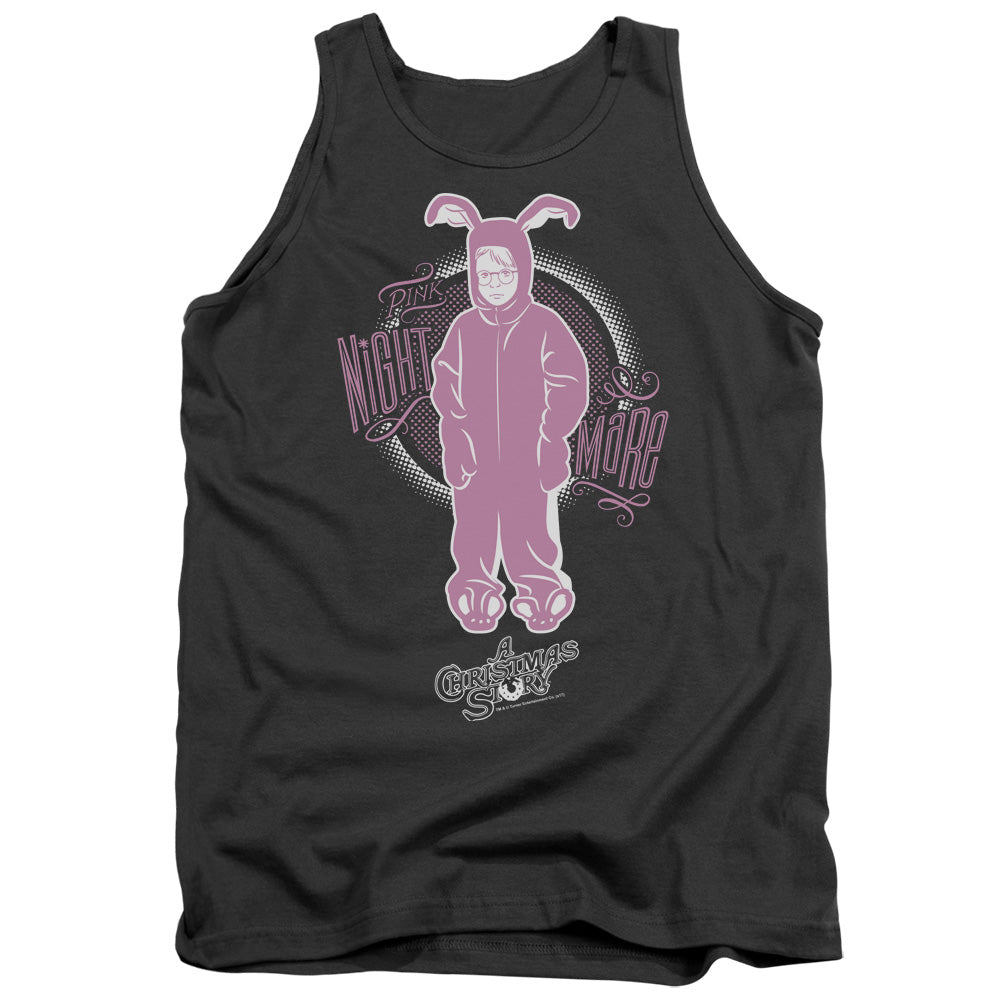 AN OFFCIALLY LICENSED A CHRISTMAS STORY PINK NIGHTMARE ADULT UNISEX TANK TOP CHARCOAL