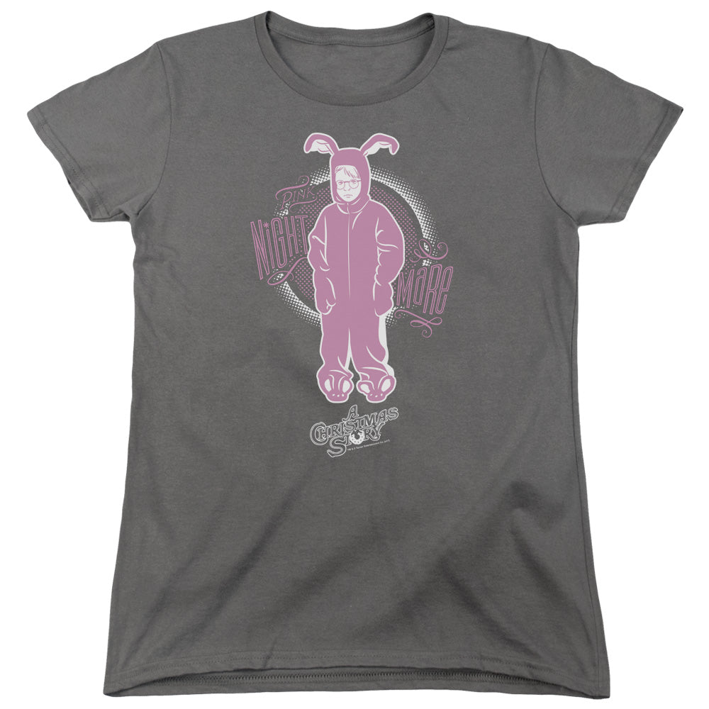 AN OFFCIALLY LICENSED A CHRISTMAS STORY PINK NIGHTMARE WOMEN'S REGULAR FIT T-SHIRT CHARCOAL