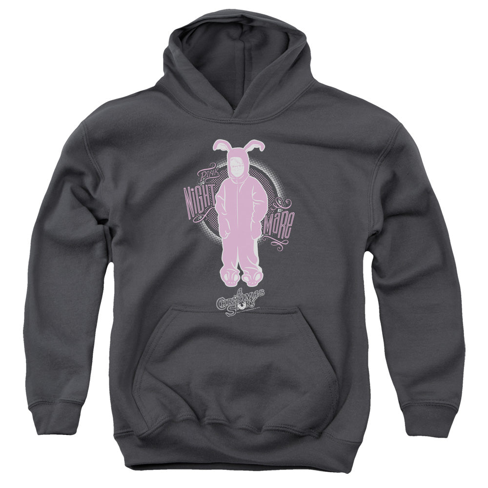 AN OFFCIALLY LICENSED A CHRISTMAS STORY PINK NIGHTMARE YOUTH HOODIE CHARCOAL