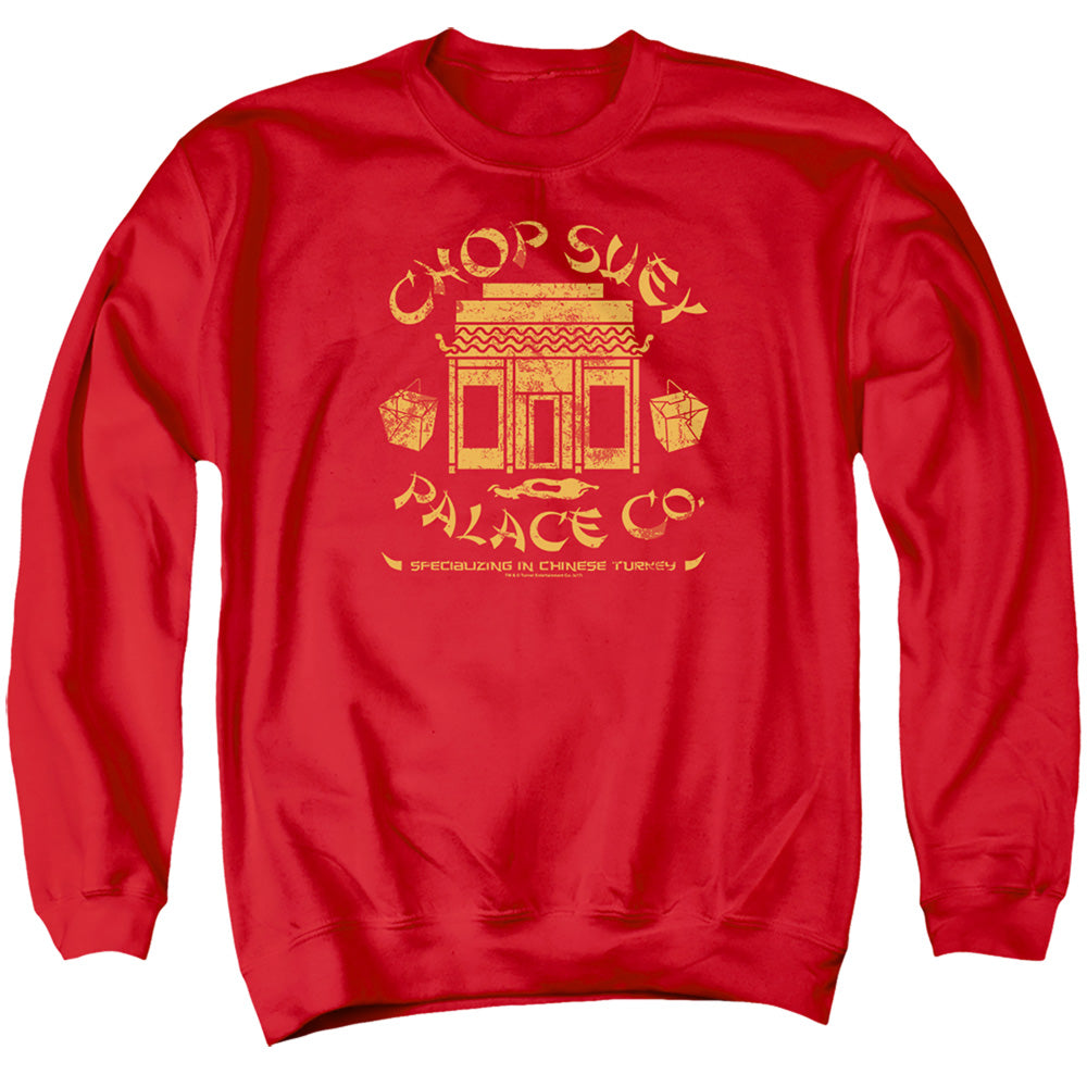 AN OFFCIALLY LICENSED A CHRISTMAS STORY CHOP SUEY PALACE CO ADULT UNISEX CREWNECK SWEATSHIRT RED
