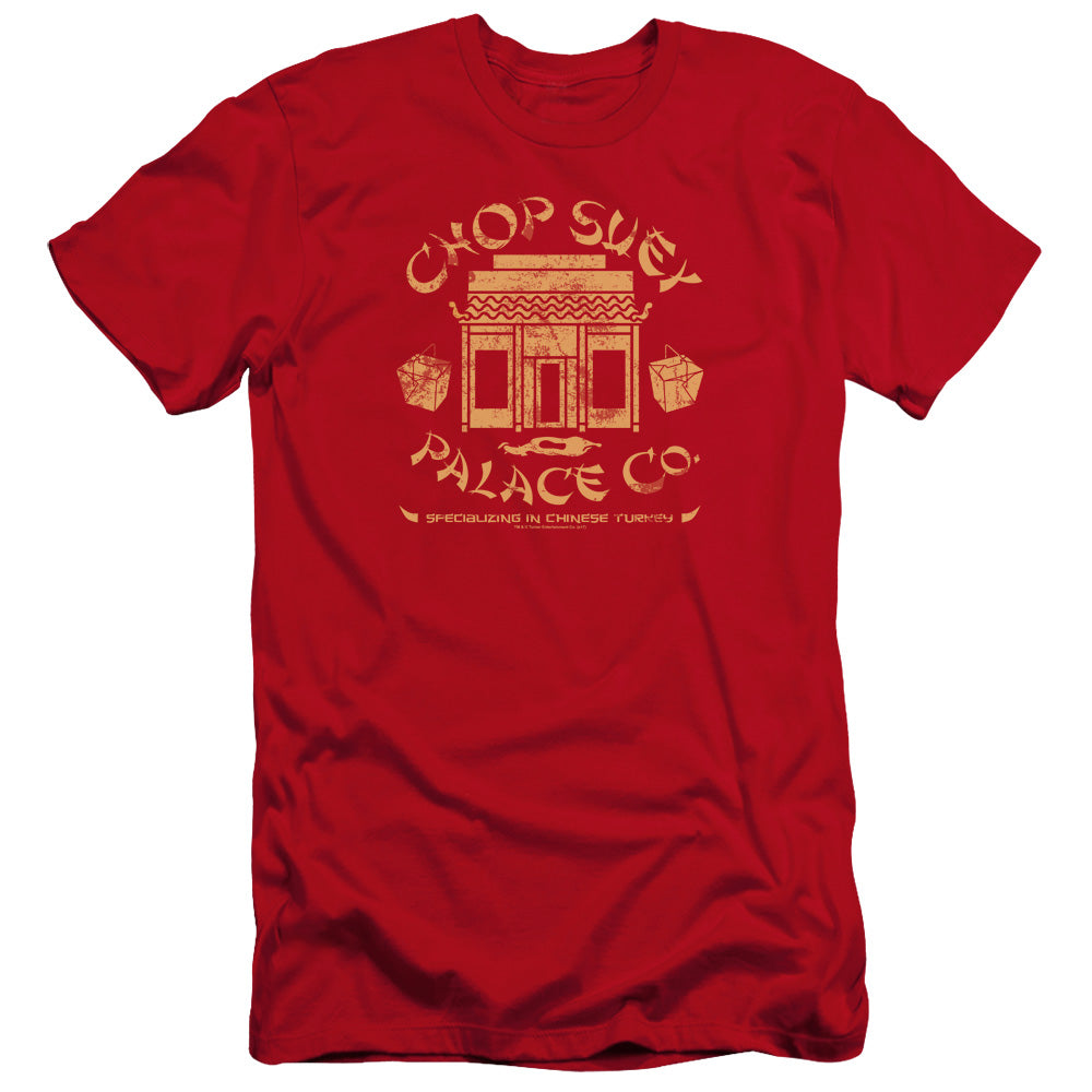 AN OFFCIALLY LICENSED A CHRISTMAS STORY CHOP SUEY PALACE CO MEN'S PREMIUM SLIM FIT T-SHIRT RED