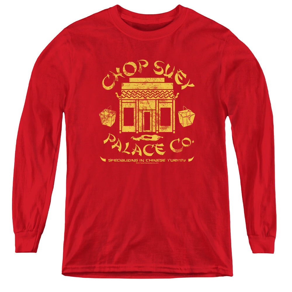 AN OFFCIALLY LICENSED A CHRISTMAS STORY CHOP SUEY PALACE CO YOUTH LONG SLEEVE T-SHIRT RED